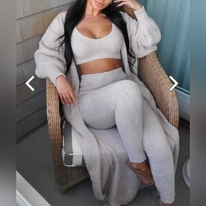 Fashion Nova Living In It 3 Piece Legging Fuzzy Set Taupe